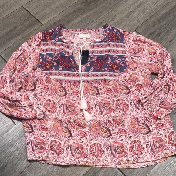 Lucky Brand Viscose Floral Paisley Boho Pheasant Style NWT Blouse size L - Picture 5 of 10